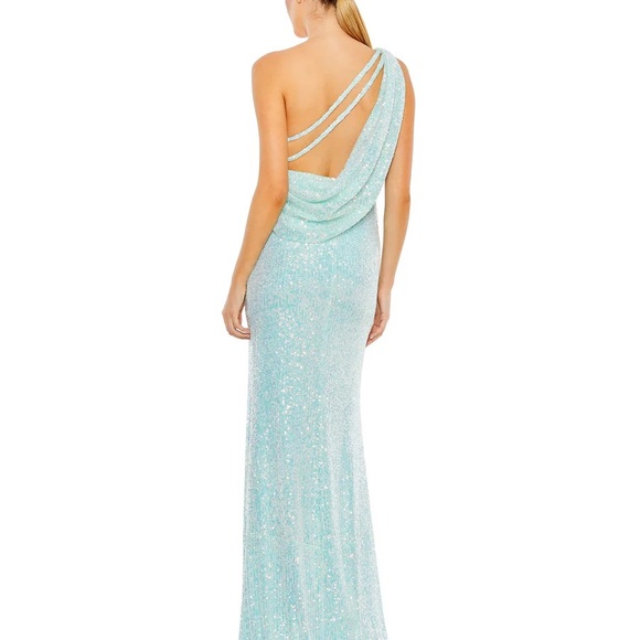Mac Duggal 26990 SEQUINED ONE SHOULDER DRAPED BACK GOWN - Picture 2 of 6